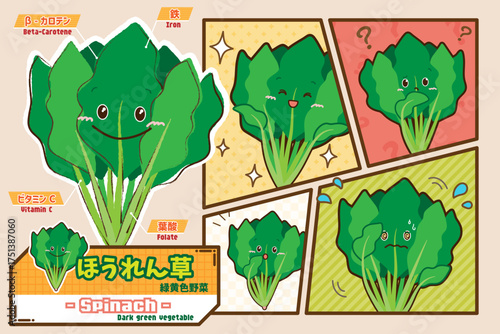 ほうれん草キャラクターの栄養イラスト