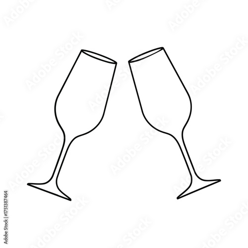 Two elegant champagne flutes clinking together in a celebratory toast isolated on white background