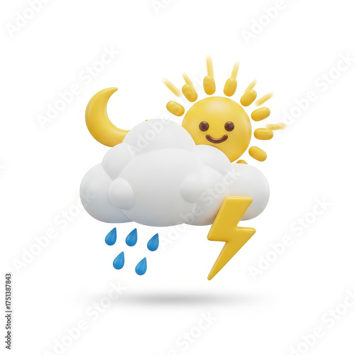 Cheerful weather icons with sun and clouds