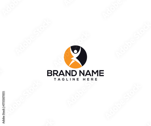 Abstract Logo: A sleek and modern abstract logo of a person jumping up in a circle representing joy and freedom. the logo is created using a dynamic design and color.