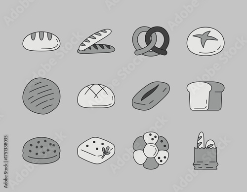 Bakery Bread Pastries Vector Icon Collection