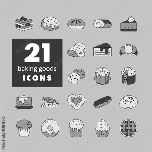 Bakery Products and Pastries Vector Icons Set