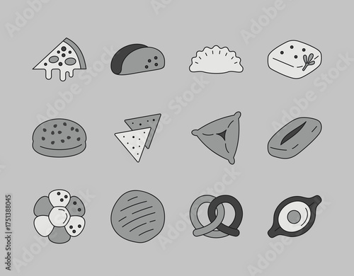 Diverse Savory Baked Goods Icons