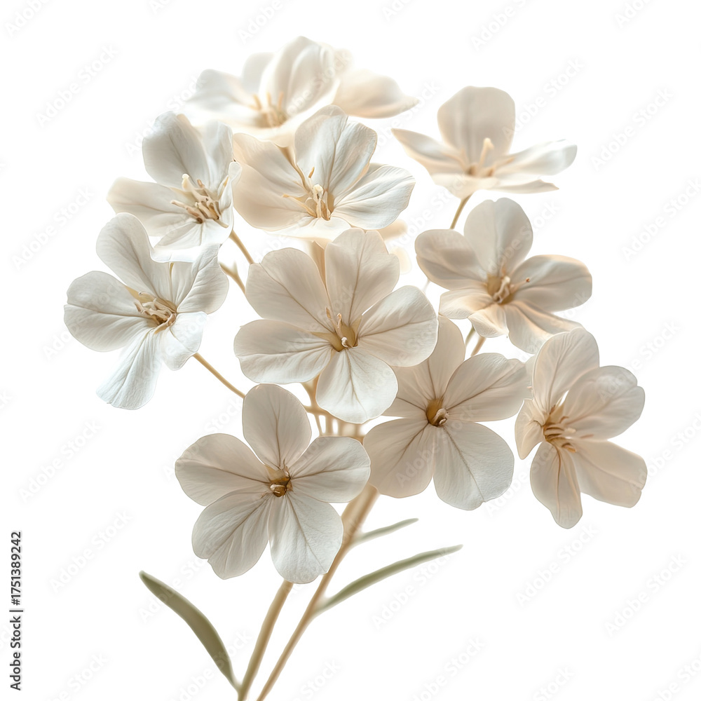 Obraz premium Cluster of elegant, soft-white flowers with central yellow details