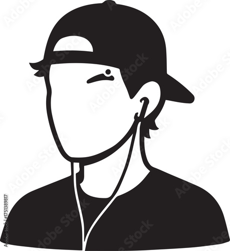 Faceless figure with backward cap minimalist black and white vector design symbolizing youthful attitude and casual fashion