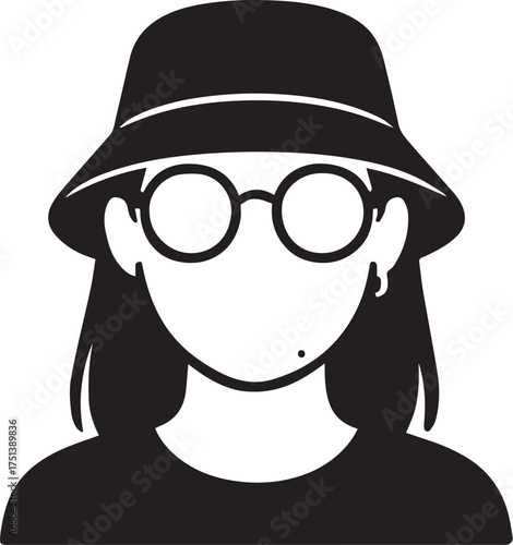 Faceless woman with round glasses and bucket hat minimalist vector representing urban fashion and individuality