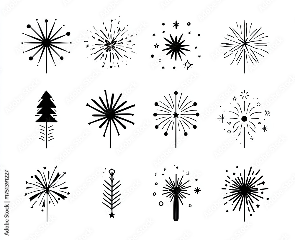 Obraz premium Collection Of Black And White Decorative Illustrations On White Background