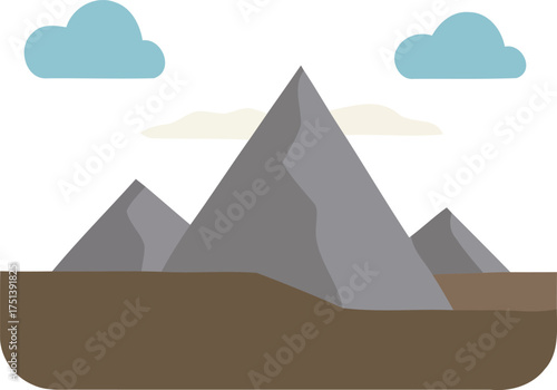 Flat vector illustration of a rugged mountain landscape under a cloudy sky. Represents nature, environment, outdoor travel, and challenging peak or climbing concepts.