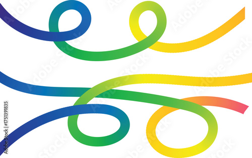 Abstract colorful wavy lines with gradient colors on white background blue bright