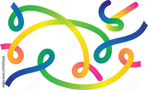 Intertwined Rainbow Gradient Ribbons and Curves on White Background loop