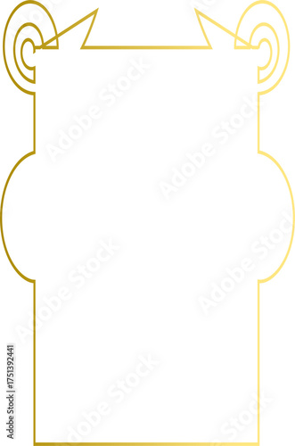 Golden art deco frame with scroll-like top and rounded sides.