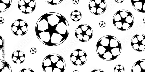 Seamless pattern of black and white star balls, abstract geometric sports design background