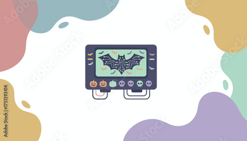 Halloweenthemed digital display with bat circuit pumpkins and skulls for festive designs