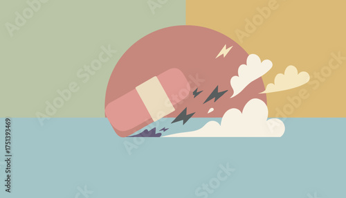 Eraser wiping away lightning and clouds symbolizing problemsolving stress relief and clarity