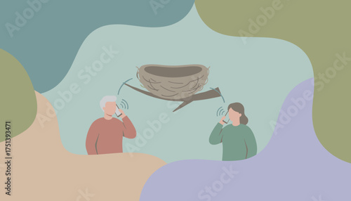Parents and adult child communicate by phone symbolizing connection despite an empty nest