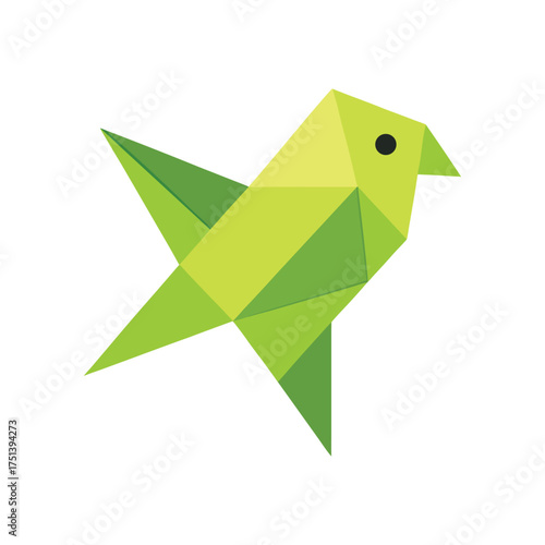 Origami parakeet icon green folded paper bird charming geometric shape art