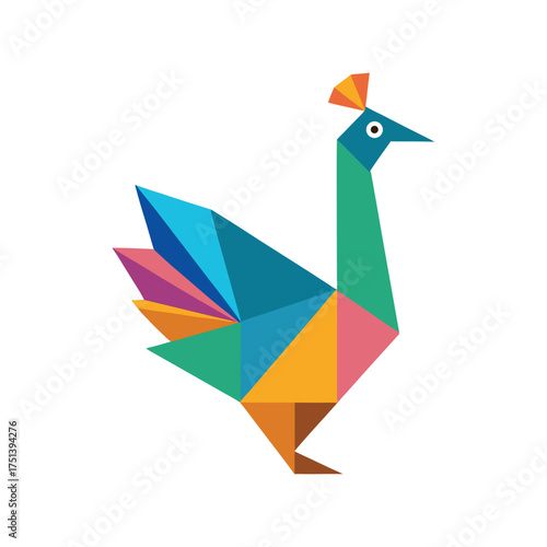 Colorful origami peacock paper folded art geometric modern design