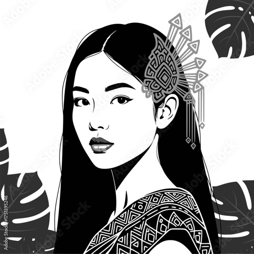 Princess of the Amazon, monochrome vector illustration. EPS version.