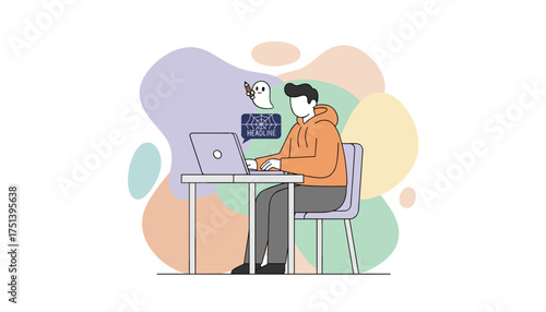 Creative person working on laptop generating headlines concept of content creation and inspiration