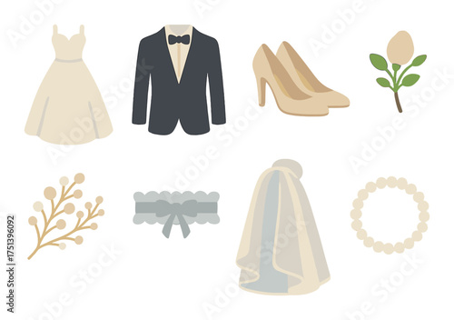 Elegant wedding attire and accessories display
