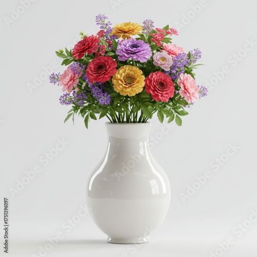 Wallpaper Mural A vibrant and colorful bouquet of assorted gerbera daisies and other garden flowers in full bloom arranged in a classic glossy white ceramic vase set Torontodigital.ca