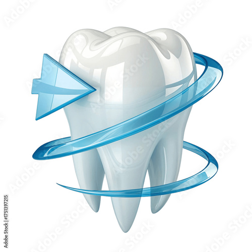 3D Shiny White Tooth with Blue Protective Arrow Ring – Dental Hygiene and Oral Care Concept