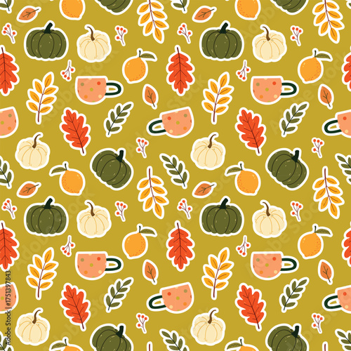seamless pattern cartoon pumpkin and autumn falls element drawing for gift wrap paper