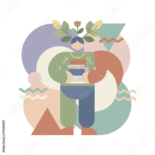 Conceptual illustration A person balancing personal growth learning and information management