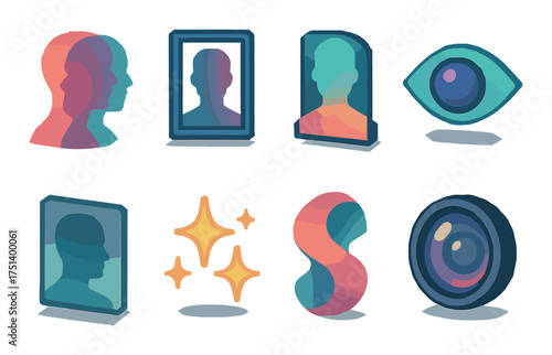 Vibrant abstract profiles and shapes in neon colors