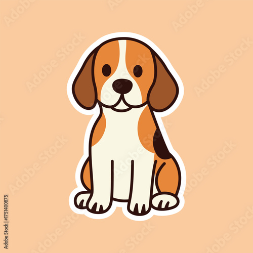Sitting Beagle Dog Sticker with Classic Tri Color Markings