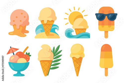 Colorful ice cream cone collection featuring fruits and fun summer themes