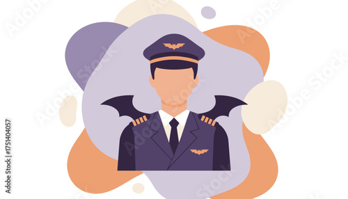 Stylized pilot character with batthemed uniform elements representing flight and adventure