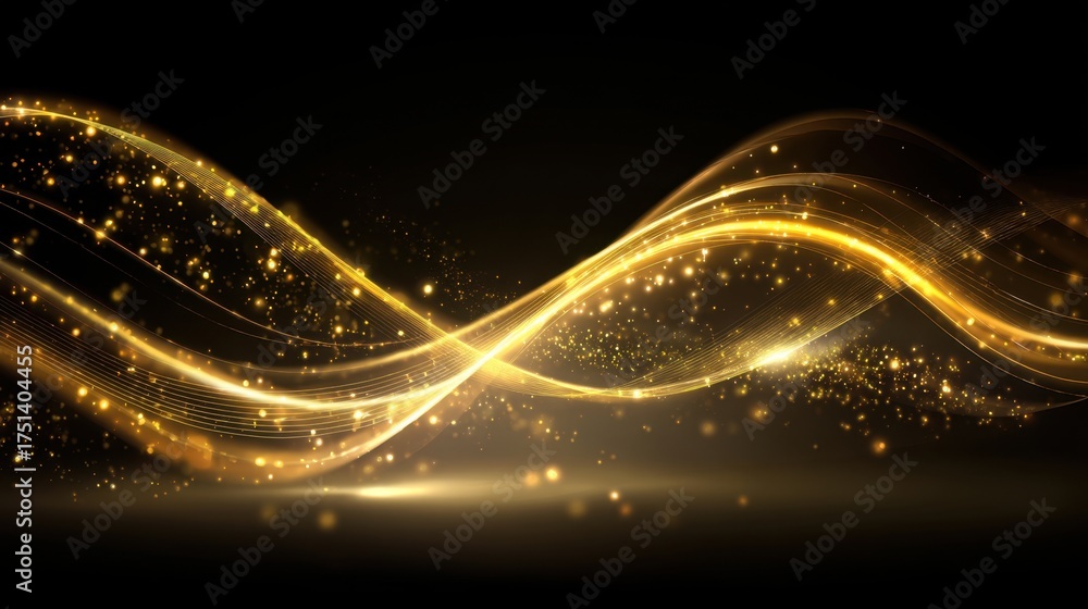 Fototapeta premium Abstract golden wave patterns with light and sparkle effects on a dark background creating an elegant and luxurious atmosphere for creative projects