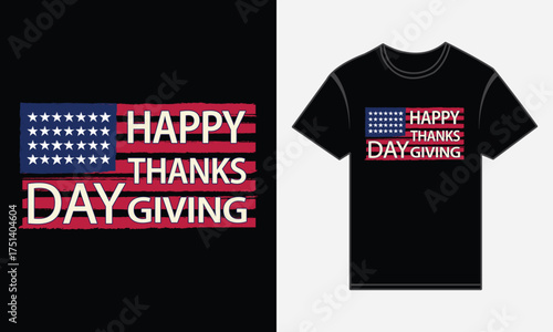 Retro American flag Thanksgiving T-shirt design, vintage patriotic style, perfect for fall and holiday celebration wear.