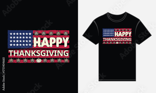 Retro American flag Thanksgiving T-shirt design, vintage patriotic style, perfect for fall and holiday celebration wear.