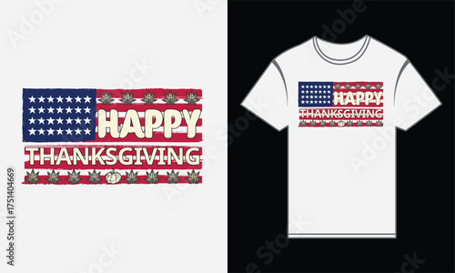 Retro American flag Thanksgiving T-shirt design, vintage patriotic style, perfect for fall and holiday celebration wear.