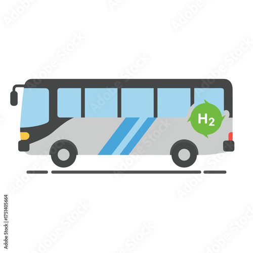 Hydrogen Powered Bus Flat Icon, Clean Public Transport Illustration