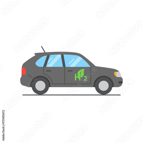 Fuel Cell Car Flat Icon, Hydrogen Vehicle Illustration