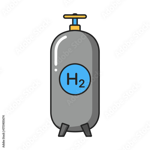 Hydrogen Storage Tank Flat Icon, H2 Fuel Container Illustration
