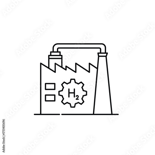 H2 Industrial Use Line Icon, Manufacturing Process Symbol