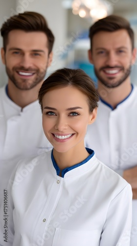 Smiling Healthcare Professionals in Modern Clinic Environment