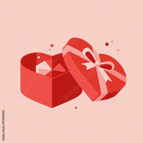 Heart shaped box with gift inside, romantic illustration for Valentine’s Day celebration and love design