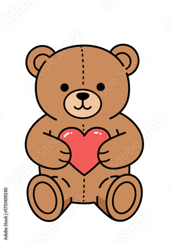 Teddy bear holding red heart, cute romantic illustration for Valentine’s Day gift and love message design
