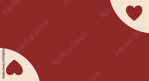 Minimal Valentine’s Day card with heart shapes and red background, modern love design for greeting and celebration theme