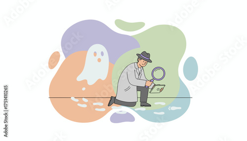 Detective investigates mysterious footprints and ghost solving a perplexing case with curiosity