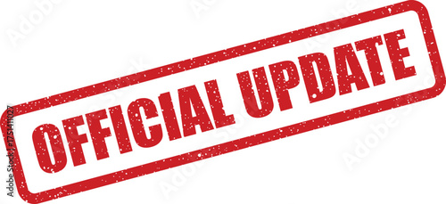 A grunge effect rectangular red stamp with the text official update, signifying a formal announcement or revision