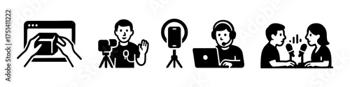 Content creator and influencer silhouette set ,unboxing, vlogger, streamer, podcast