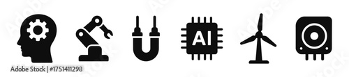 Tech and AI industry  icons, automation, magnets, chip