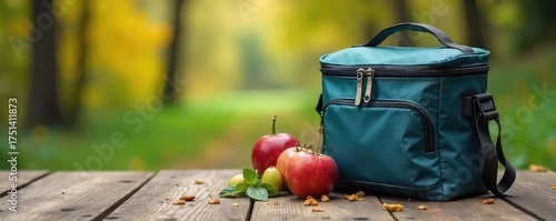 A sleek, modern insulated cooler bag sits on a rustic wooden table, ready for adventure  Perfect for picnics, camping trips, or everyday use  Keeps food and drinks cold for hours ,  cold,  modern