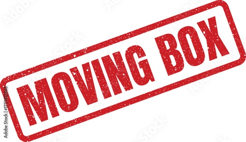 A red grunge textured stamp impression shows Moving Box for packing and logistics documentation